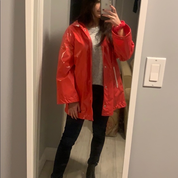 shiny pink raincoat